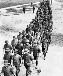 Photograph: Soldiers called up for compulsory training before the 1916 Conscription Referendum